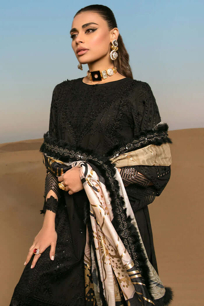 3 Piece Unstitched Heavy Embroidered Chickan Kari Marina Suit ( Printed Silk Dupatta ) - Motif