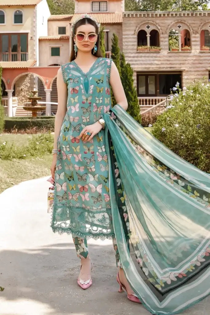 3 Piece Unstitched Embroidered Lawn Suit ( Digital Printed Bamber Chiffon Dupatta ) - Motif