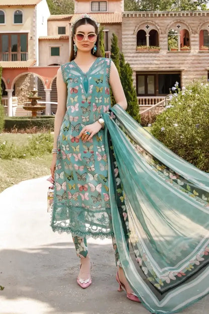 3 Piece Unstitched Embroidered Lawn Suit ( Digital Printed Bamber Chiffon Dupatta ) - Motif