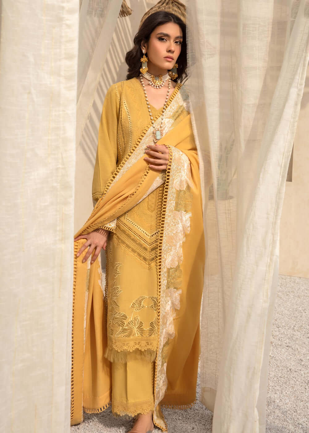 3 Piece Unstitched Heavy Embroidered Airjet Lawn Suit ( Fully Embroidered Lawn Dupatta ) - Motif
