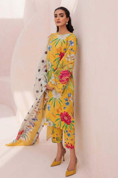 3 Piece Unstitched Embroidered Lawn Suit ( Fine Printed Silk Dupatta ) - Motif