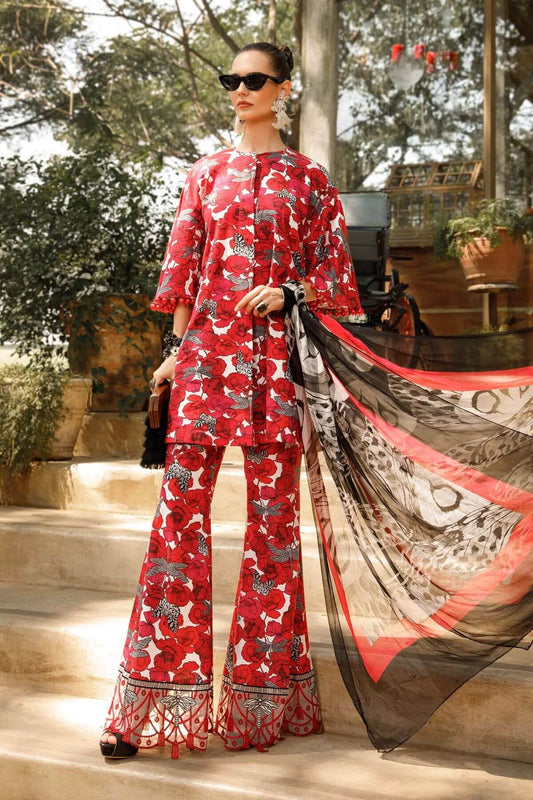 3 Piece Unstitched Embroidered Lawn Suit ( Digital Printed Bamber Chiffon Dupatta ) - Motif