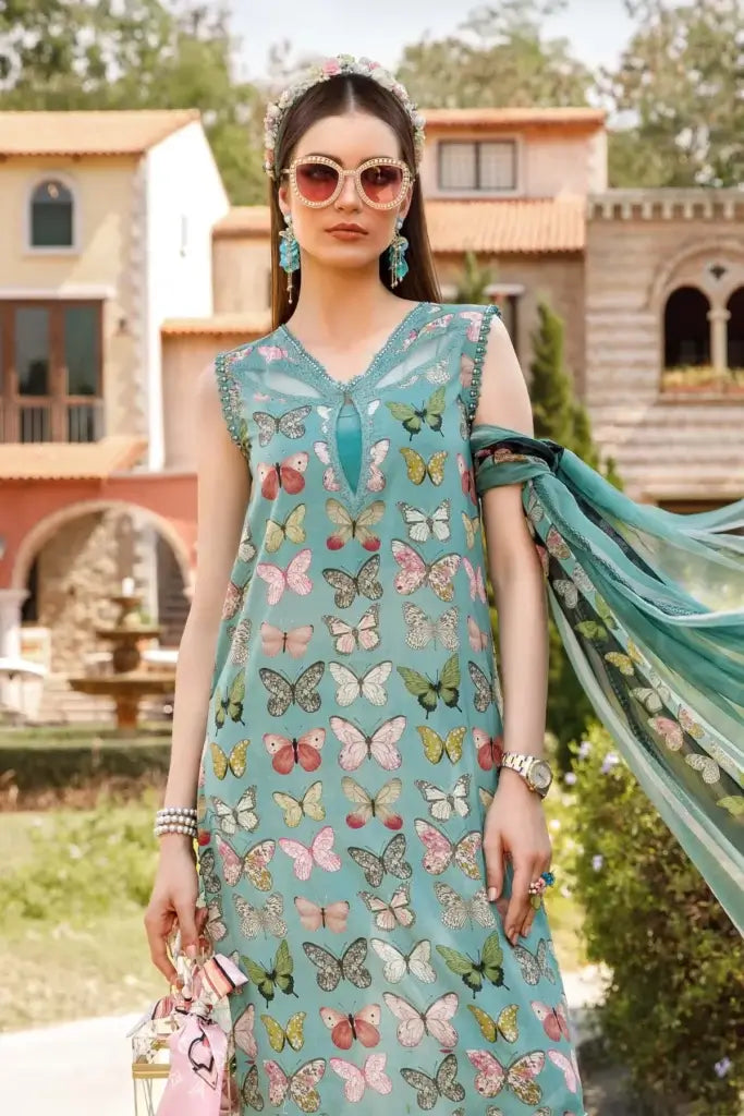 3 Piece Unstitched Embroidered Lawn Suit ( Digital Printed Bamber Chiffon Dupatta ) - Motif