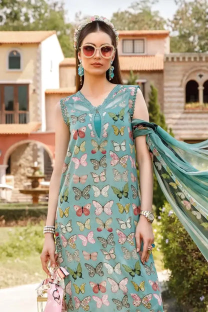 3 Piece Unstitched Embroidered Lawn Suit ( Digital Printed Bamber Chiffon Dupatta ) - Motif