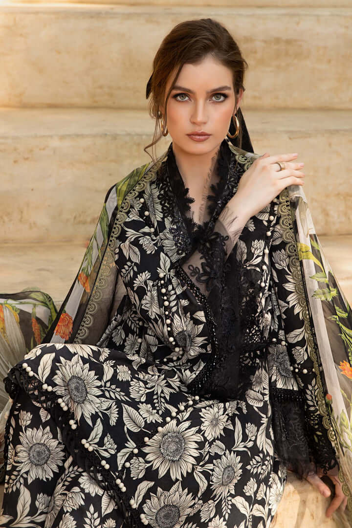 3 Piece Unstitched Embroidered Lawn Suit ( Digital Printed Bamber Chiffon Dupatta ) - Motif