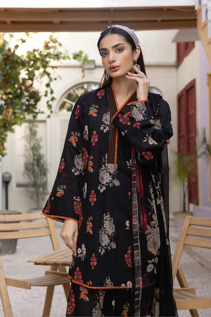 3 Piece Unstitched Digital Printed Linen Suit ( Digital Printed Linen Dupatta ) - Motif