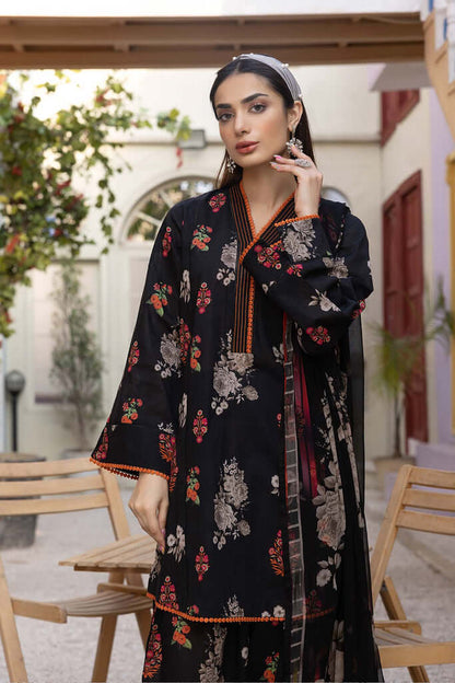 3 Piece Unstitched Digital Printed Linen Suit ( Digital Printed Linen Dupatta ) - Motif