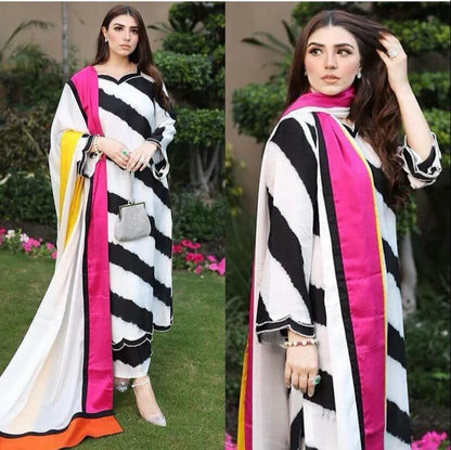 3 Piece Unstitched Digital Printed Viscose Suit ( Digital Printed Viscose Dupatta ) - Motif