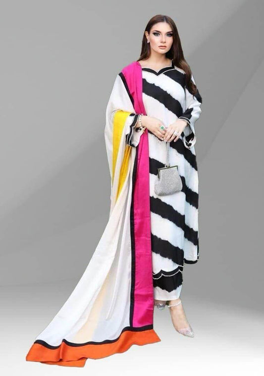 3 Piece Unstitched Digital Printed Viscose Suit ( Digital Printed Viscose Dupatta ) - Motif