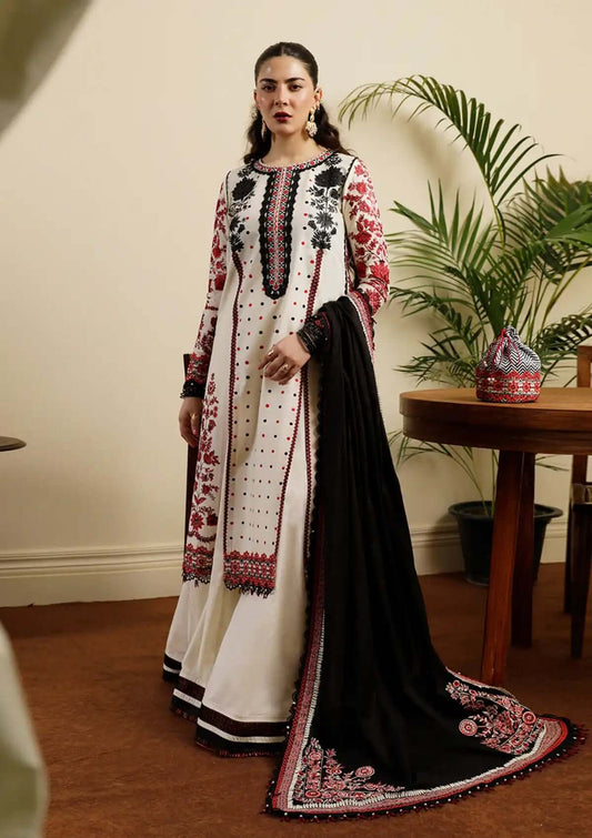 3 Piece Unstitched Heavy Embroidered Marina Suit ( Four Sided Embroidered Marina Dupatta ) - Motif