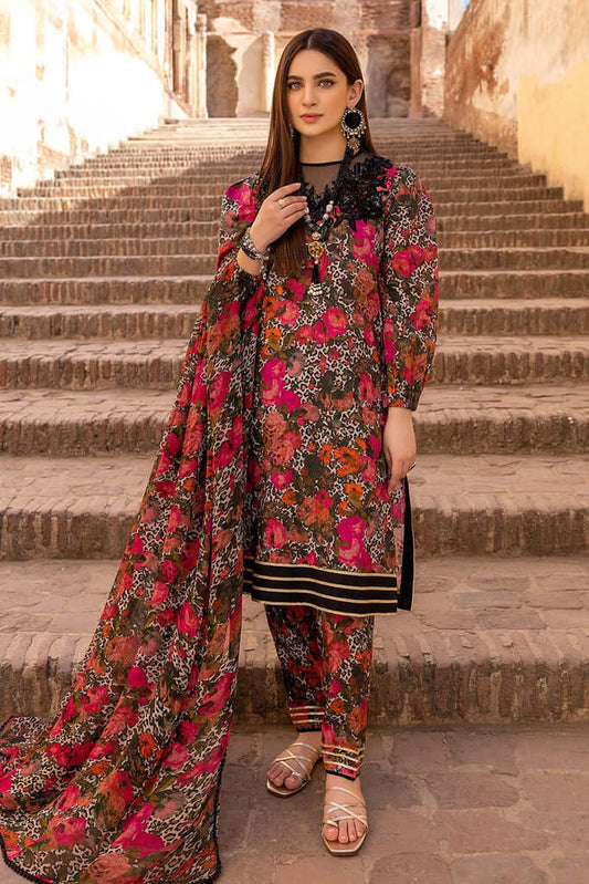 3 Piece Unstitched Digital Printed Linen Suit ( Digital Printed Linen Dupatta ) - Motif