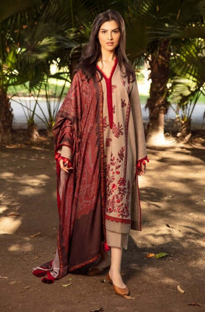 3 Piece Unstitched Heavy Embroidered Dhanak Wool Suit ( Printed Woolen Shawl ) - Motif