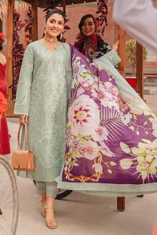 3 Piece Unstitched Heavy Embroidered Chickan Kari Marina Suit ( Printed Silk Dupatta ) - Motif