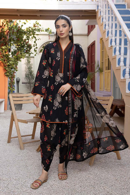 3 Piece Unstitched Digital Printed Linen Suit ( Digital Printed Linen Dupatta ) - Motif