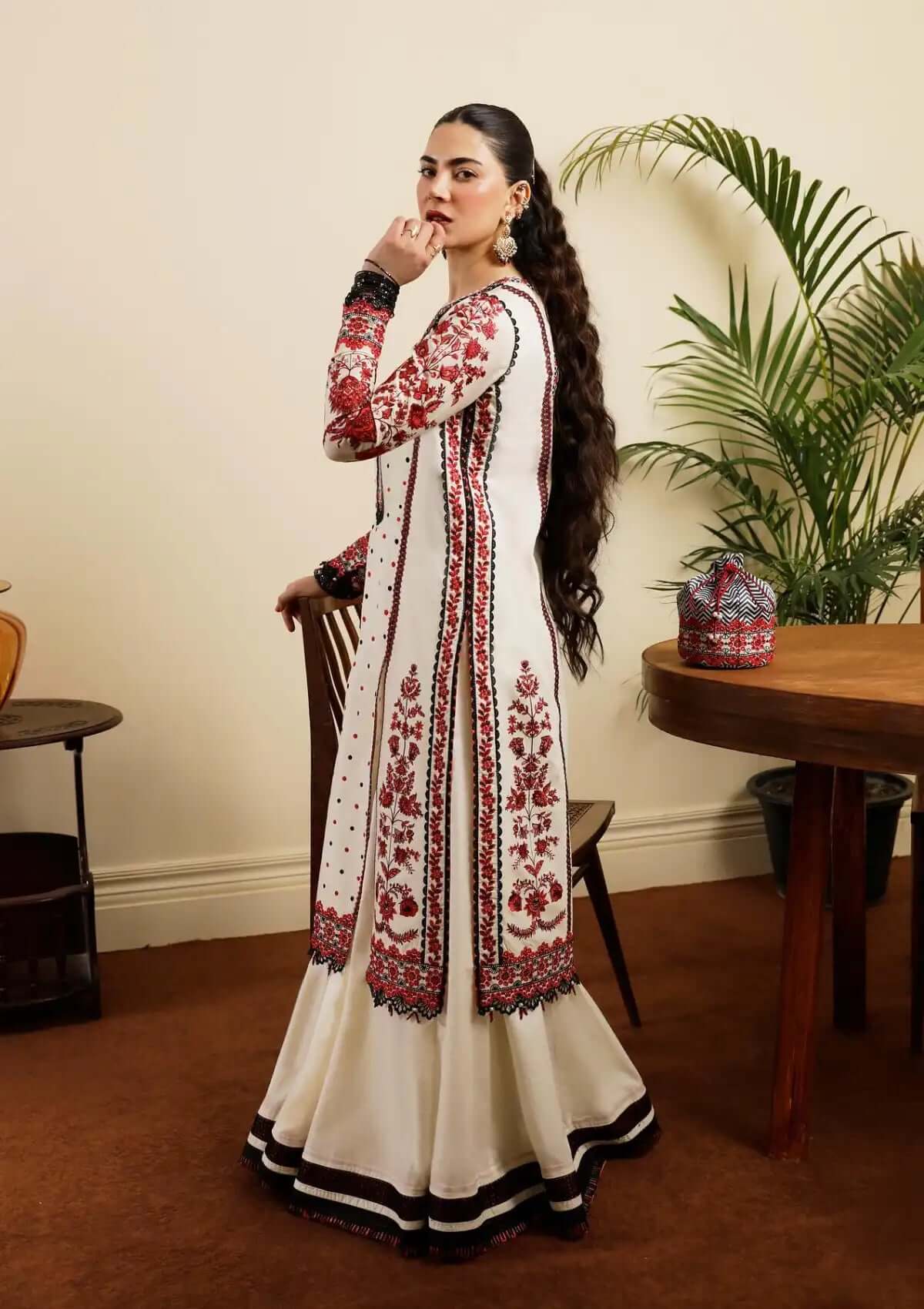 3 Piece Unstitched Heavy Embroidered Marina Suit ( Four Sided Embroidered Marina Dupatta ) - Motif