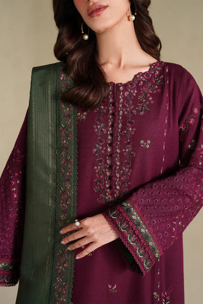 IZ-2705 3 Piece Unstitched Embroidered Dhanak Fabric With Four-sided Embroidered Shawl