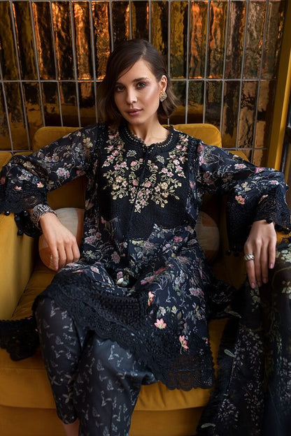 3 Piece Unstitched Embroidered Lawn Suit ( Fine Printed Silk Dupatta ) - Motif