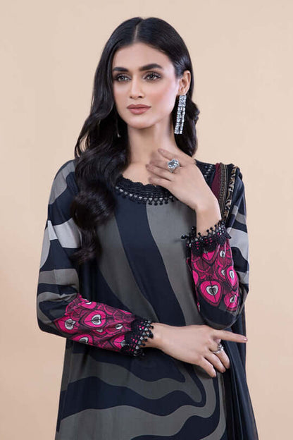 3 Piece Unstitched Heavy Embroidered Lawn Suit ( Printed Chiffon Dupatta ) - Motif