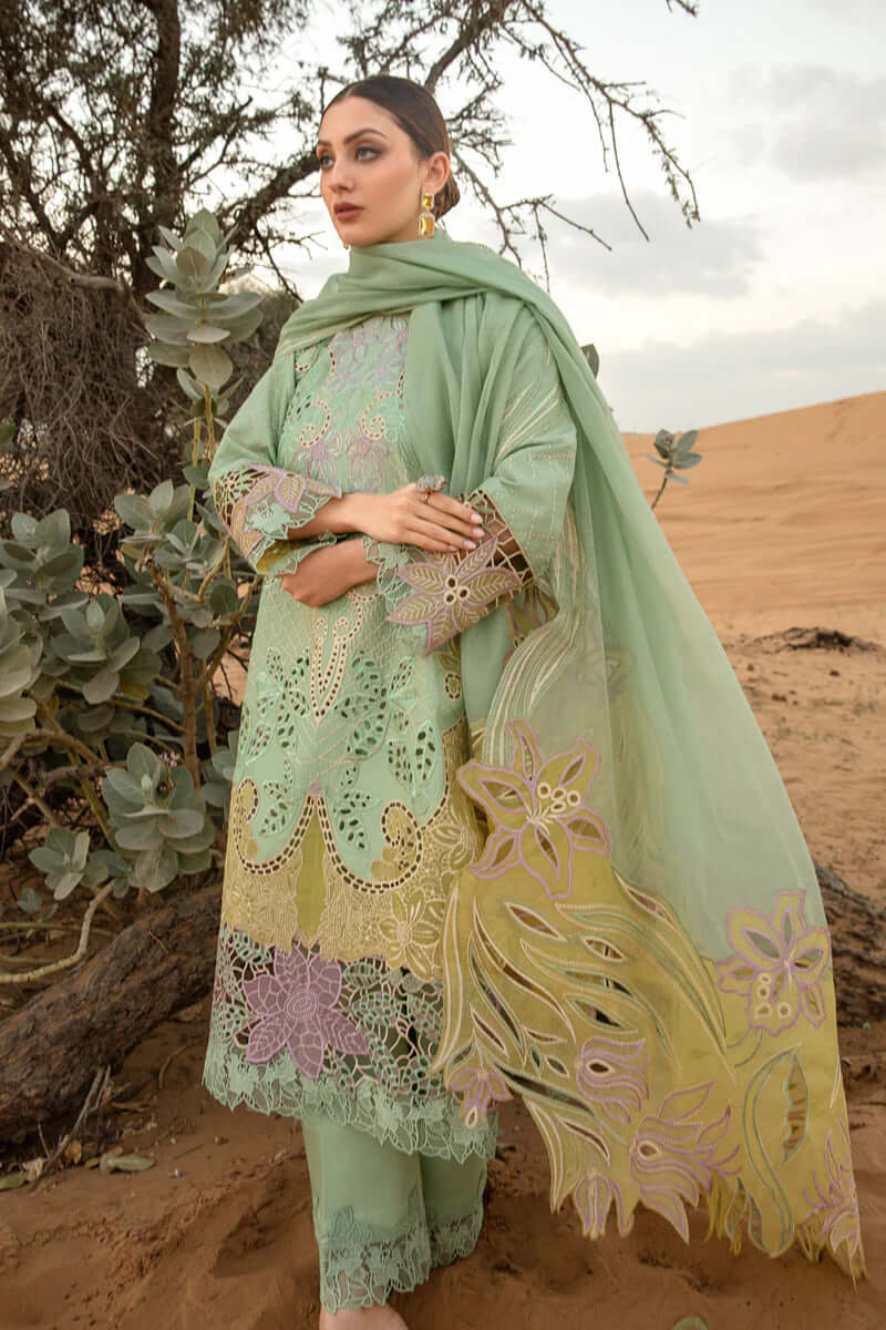 3 Piece Unstitched Heavy Embroidered Chickan Kari Lawn Suit ( Embroidered Chickan Kari Organza Dupatta ) - Motif