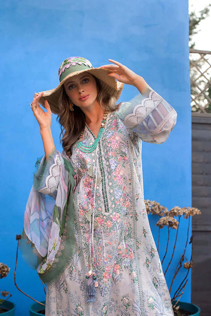 3 Piece Unstitched Embroidered Lawn Suit ( Fine Printed Silk Dupatta ) - Motif