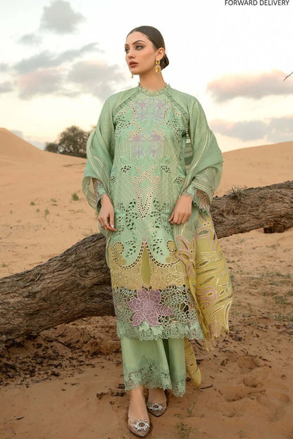 3 Piece Unstitched Heavy Embroidered Chickan Kari Lawn Suit ( Embroidered Chickan Kari Organza Dupatta ) - Motif