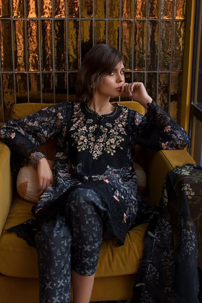 3 Piece Unstitched Embroidered Lawn Suit ( Fine Printed Silk Dupatta ) - Motif