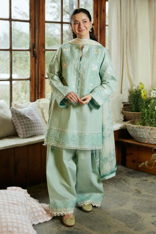 Unstitched 3 Piece Fully Embroidered Lawn Suit With Fine Printed Silk Dupatta