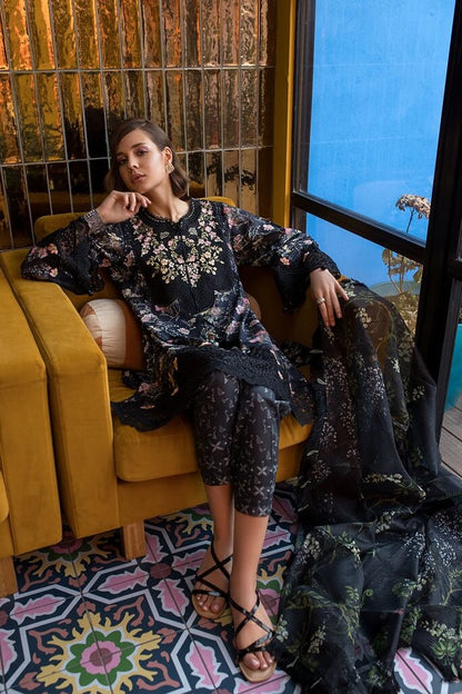 3 Piece Unstitched Embroidered Lawn Suit ( Fine Printed Silk Dupatta ) - Motif