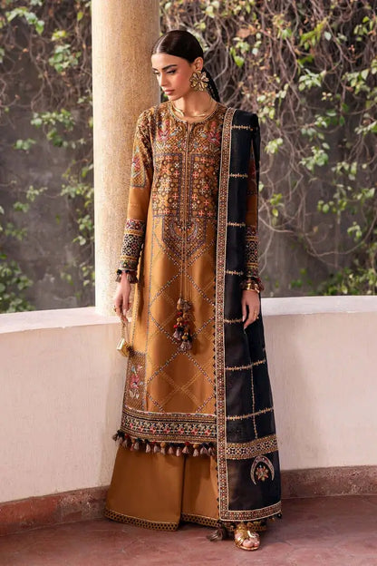 Unstitched 3 Piece Fully Embroidered Dhanak Dress With Embroidered Dhanak Shawl