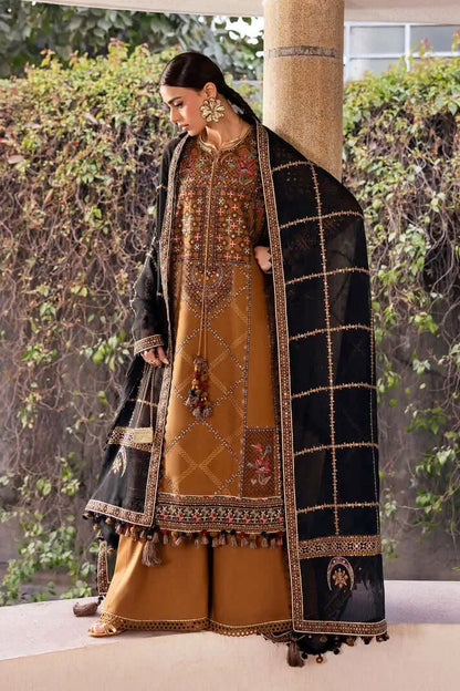 Unstitched 3 Piece Fully Embroidered Dhanak Dress With Embroidered Dhanak Shawl