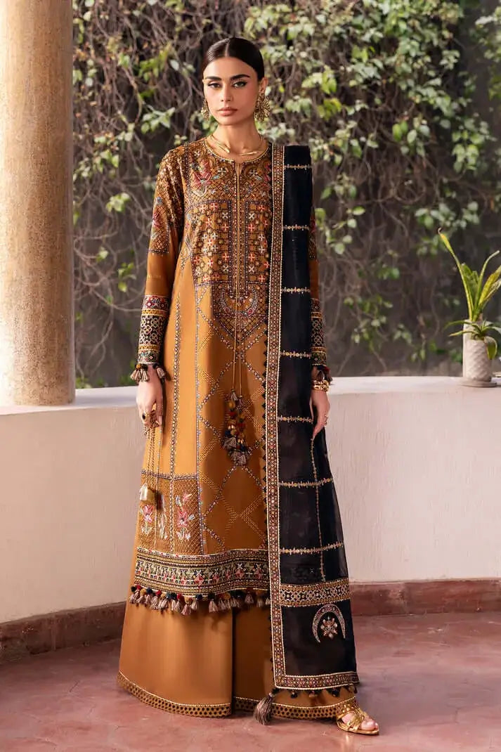 Unstitched 3 Piece Fully Embroidered Dhanak Dress With Embroidered Dhanak Shawl