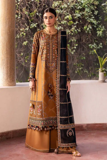 Unstitched 3 Piece Fully Embroidered Dhanak Dress With Embroidered Dhanak Shawl