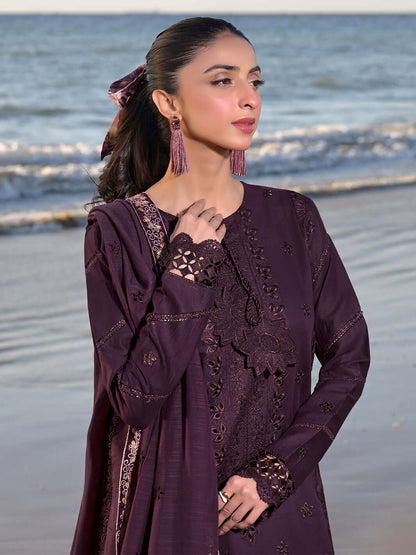 Unstitched 3 PEC Fully Embroidered Dhanak Suit with Heavy Embroidered Dhanak Wool Shawl