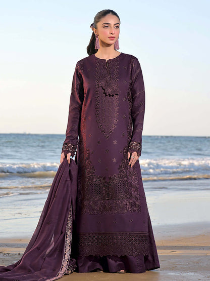 Unstitched 3 PEC Fully Embroidered Dhanak Suit with Heavy Embroidered Dhanak Wool Shawl