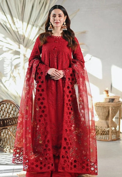 Unstitched 3 Piece Fully Embroidered Lawn Dress With Embroidered Organza Dupatta