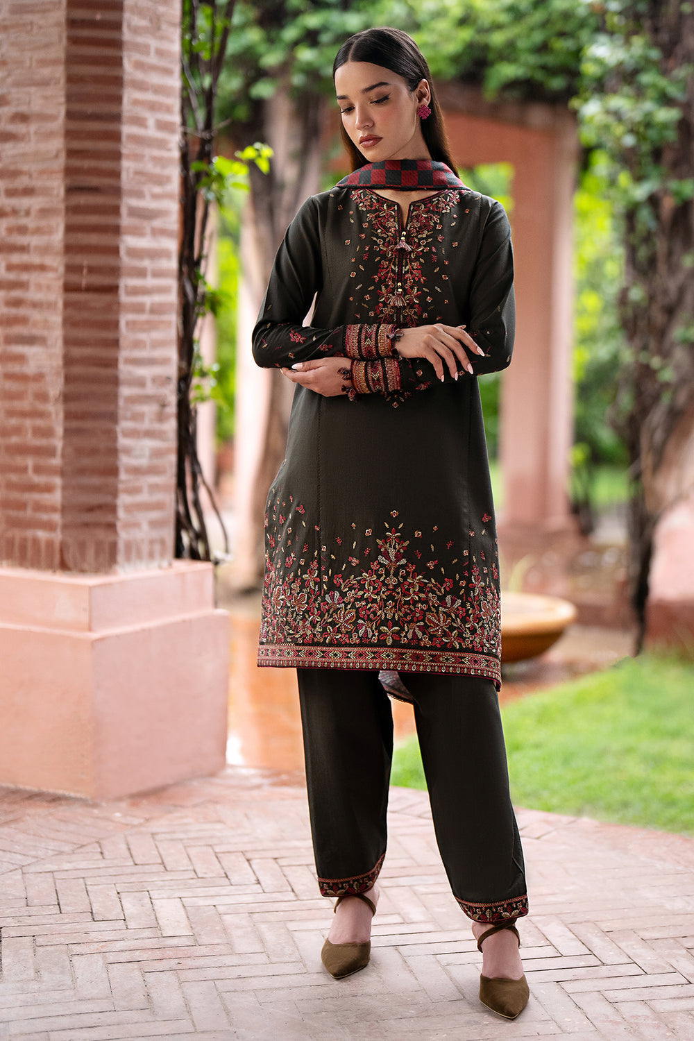 3 Piece Unstitched Embroidered Dhanak Fabric With Digital Printed Blended Shawl