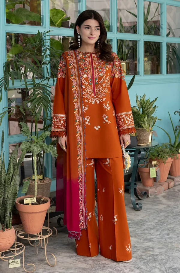Unstitched 3 Piece Fully Embroidered Dhanak Fabric With Embroidered Dhanak Shawl