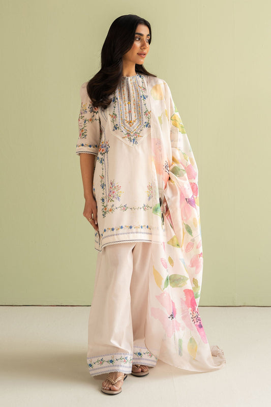 Unstitched 3 Piece Digital Printed Lawn Suit with Printed Silk Dupatta