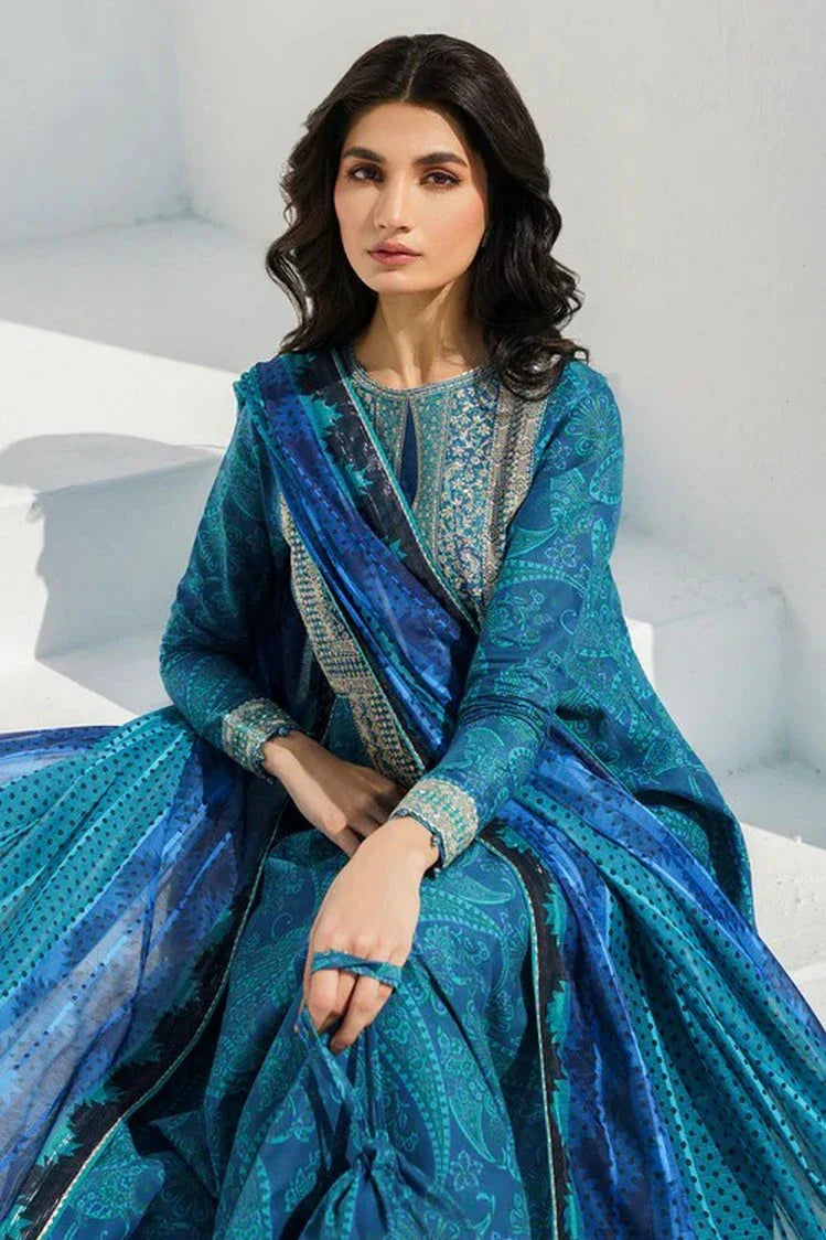 Unstitched 3 Piece Digital Printed Lawn Suit with Printed Lawn Dupatta