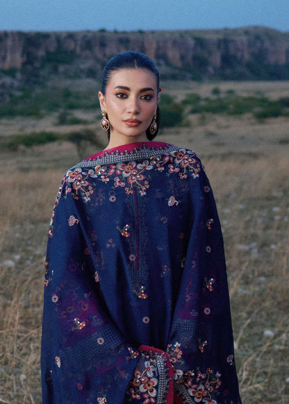 3 Piece Unstitched Heavy Embroidered Dhanak Suit With Embroidered Chiffon Dupatta