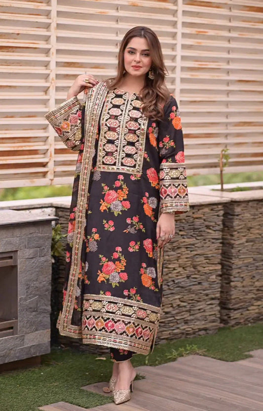Luxury Unstitched 3 Piece Fully Embroidered Silk Dress