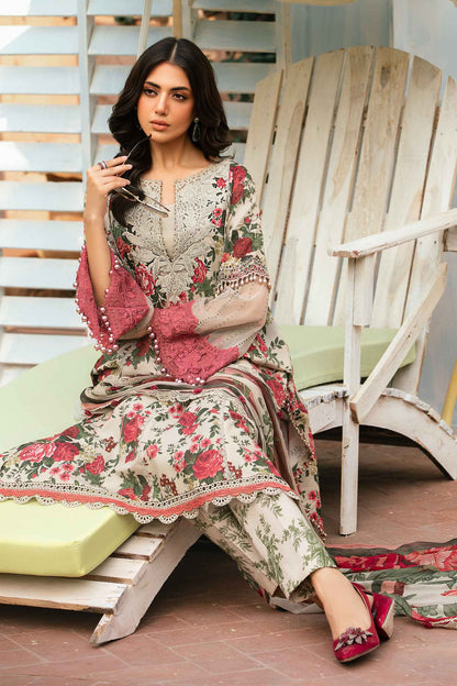 Unstitched 3 Piece Digital Printed Lawn Suit with Lace(Lawn Dupatta)