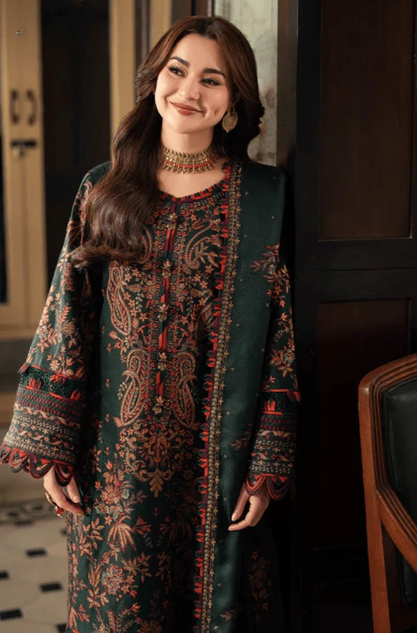 AJ 2915 - 3 Piece Unstitched Heavy Embroidered Dhanak Fabric With Embroidered Dhanak Shawl