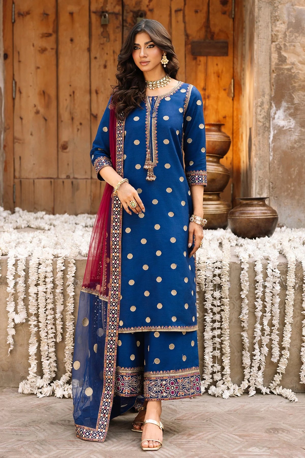 3 Piece Unstitched Fully Embroidered Dhanak Dress With Embroidered Organza Dupatta