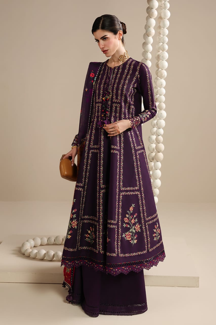 Unstitched 3 Piece Fully Embroidered Dhanak Fabric With Printed Blended Shawl