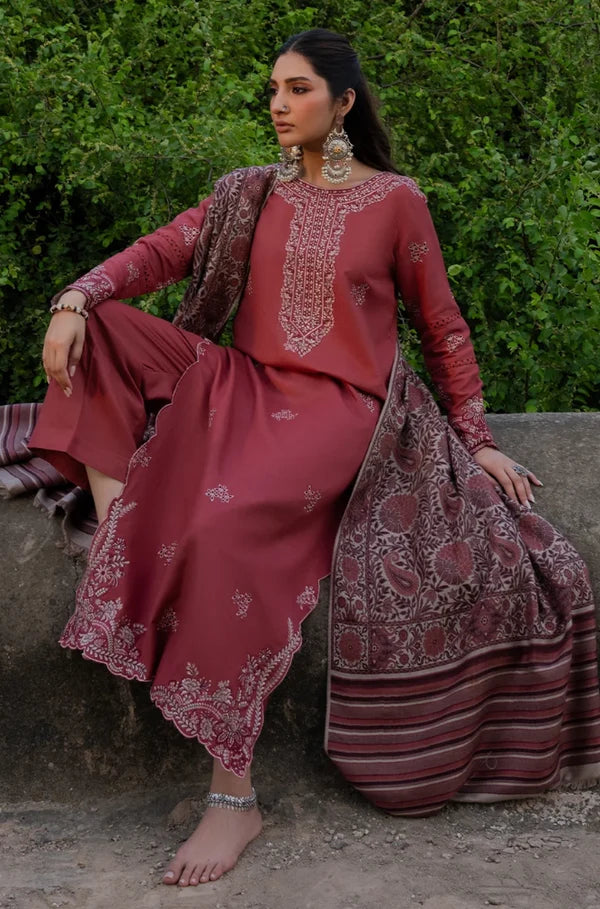 3 Piece Unstitched Fully Embroidered Dhanak Dress With