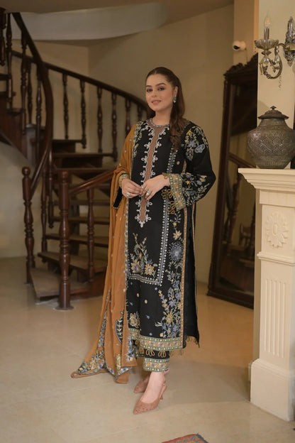 Unstitched 3 Piece Fully Embroidered Dhanak Suit With Embroidered Dhanak Shawl