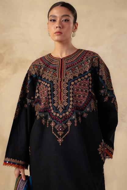 3 Piece Unstitched Fully Embroidered Dhanak Dress With Printed Blended Shawl