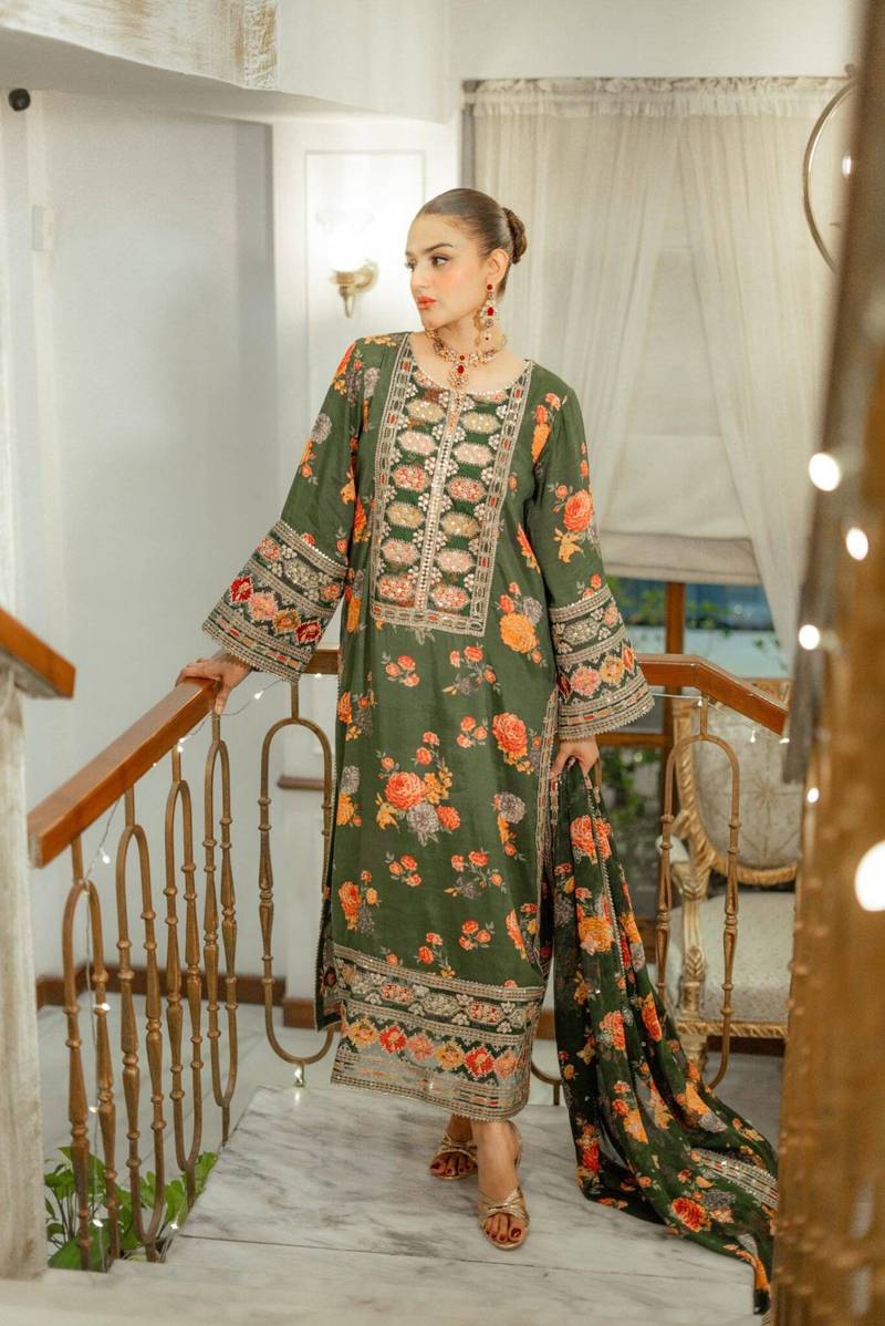 Luxury Unstitched 3 Piece Fully Embroidered Silk Dress