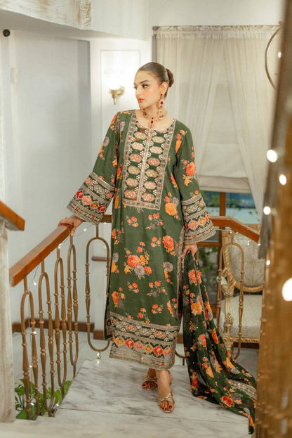Luxury Unstitched 3 Piece Fully Embroidered Silk Dress